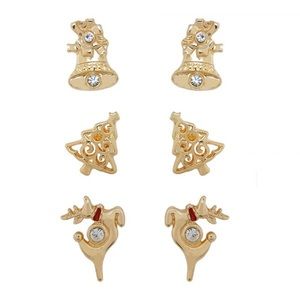 Set of Three Christmas Themed Stud Earrings Featuring CZ Accents.